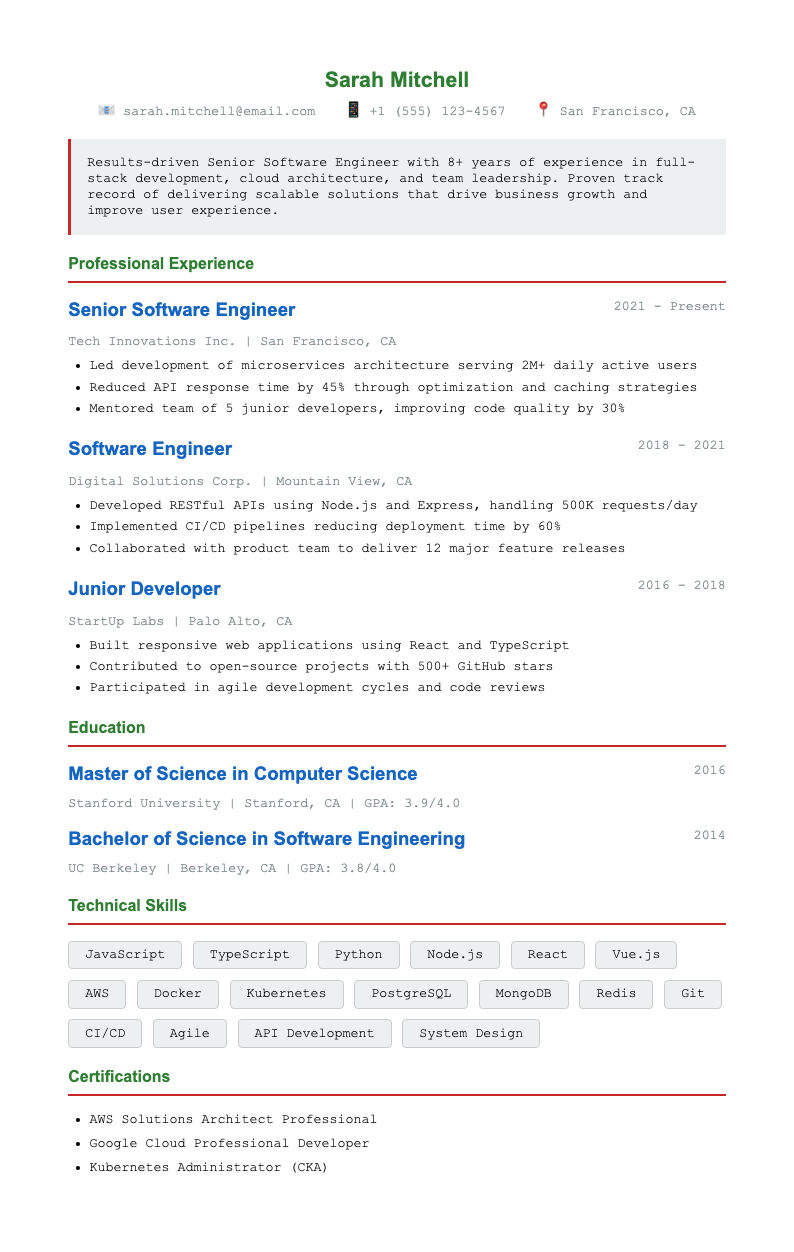 Financial statement resume
